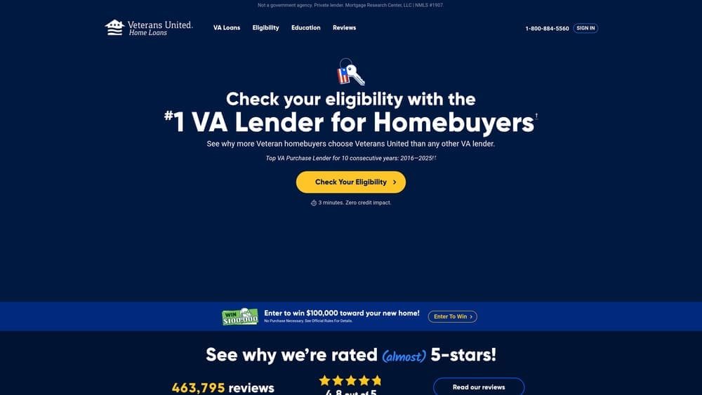 Screenshot of Veterans United Home Loans website